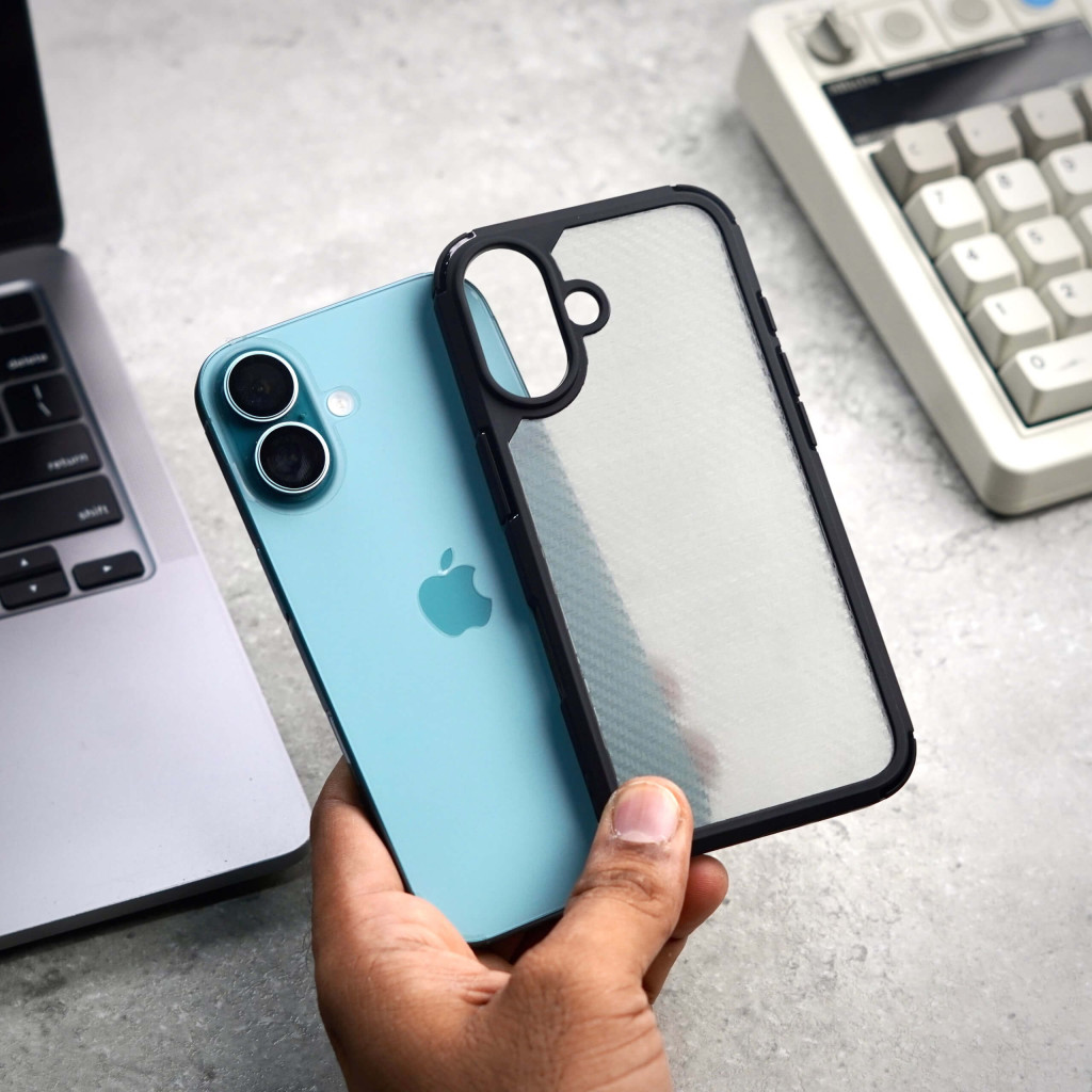 Carbon Shield Stripe Case Black for iPhone 16 Carbon Shield Stripe Case Black for iPhone 16 + Tempered Glass Protection + Camera Lens Protector
