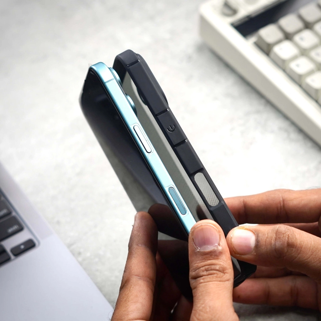 Carbon Shield Stripe Case Black for iPhone 16  + Tempered Glass Protection + Camera Lens Protector