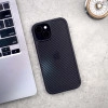 Carbon Shield Stripe Case Black for iPhone 14 + Tempered Glass Protection + Camera Lens Protector